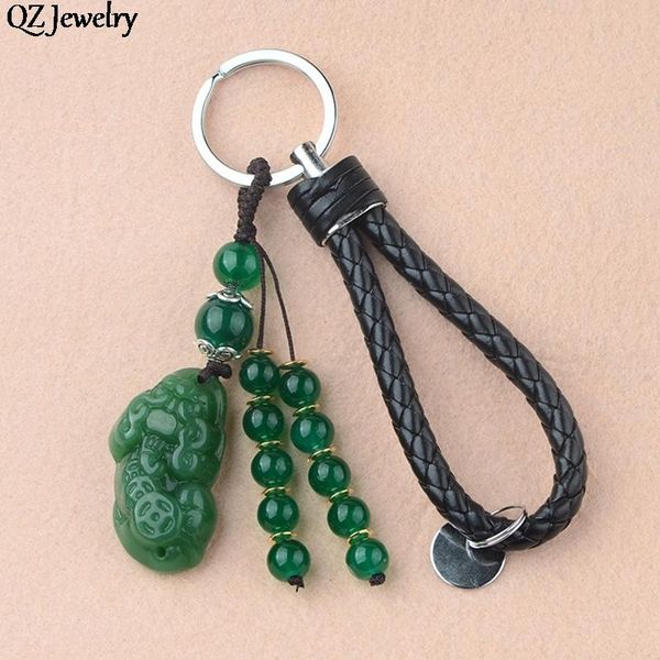 

keychains natural stone chalcedony pendants keyring charms car keychain classic chinese fengshui beast bring lucky wealth key chain ring, Silver