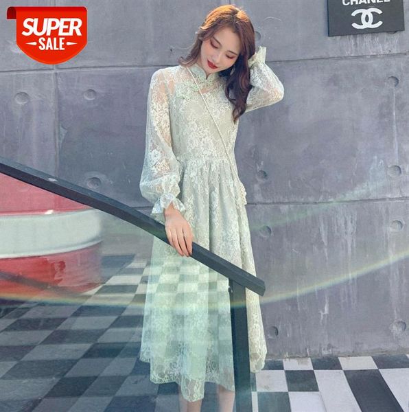 

fairy retro stand collar dress women korean style fashion chinese improved cheongsam skirt #qe78, Black;gray