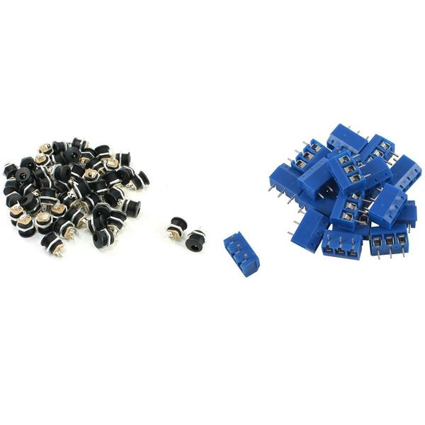 

smart power plugs 20 pcs 3 pin 5 mm pitch pcb screw terminal block & 50 plug dc-022 5.5-2.1mm hole threaded nut panel mounting