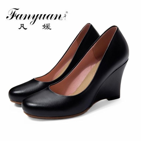

dress shoes fanyuan office concise summer autumn women 2021 fashion wedged platforms high heels pumps casual size 34-45, Black