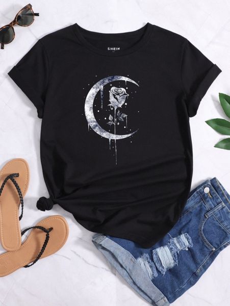 

moon and floral print tee d8ey#, White