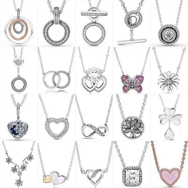 

original new s925 dazzling double hoop t-bar heart two-tone circles daisy flower necklace for popular bead charm diy jewelry, Silver