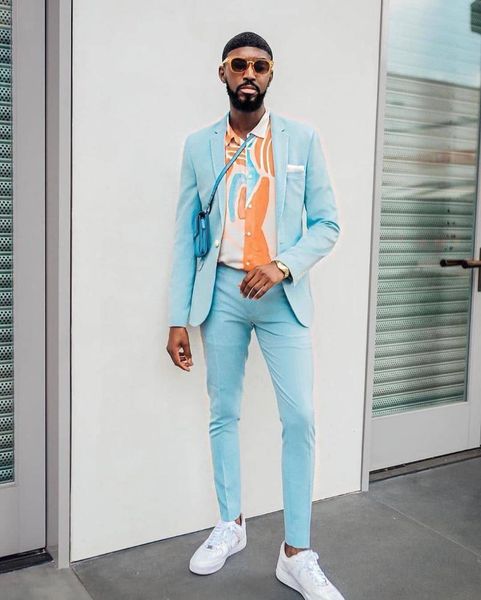 

men's suits & blazers (jacket+pants) chic sky blue notch lapel 2 piece groom tuxedos for wedding formal prom suit party evening blazer, White;black