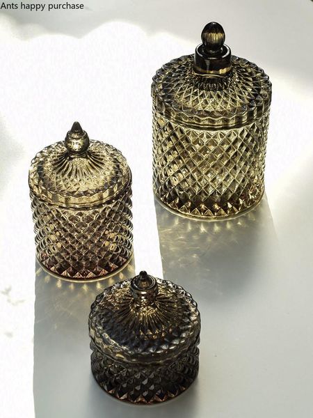 

modern embossed crystal glass storage jar jewelry small object box transparent exquisite living room home decoration bottles & jars