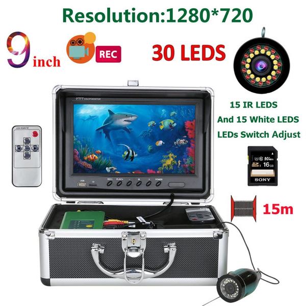 

cameras 9 inch double lamp 15m/30m camera for fishing 16g dvr fish finder underwater 1080p hd 1280*720 screen