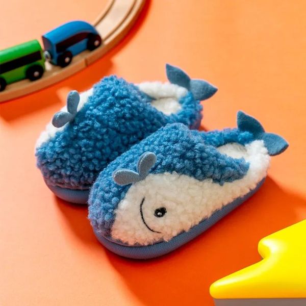 

slipper baby boys girls slippers home fashion kids cotton slides autumn winter indoor non-slip cute whale shoes, Black;grey