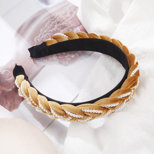 

match-right solid color velvet braid headband hair accessories pearl twists hairband women and girls head hoop sr10451