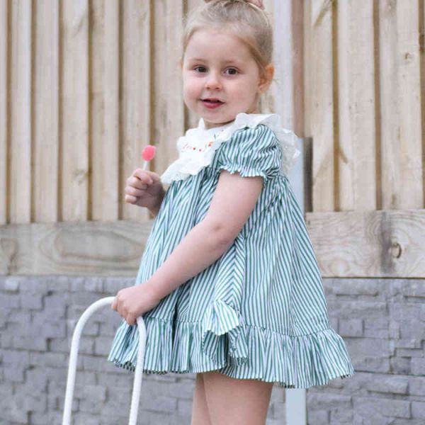 

summer baby girls short sleeve stripe dresses children kids girl princess clothing party 210429, Blue