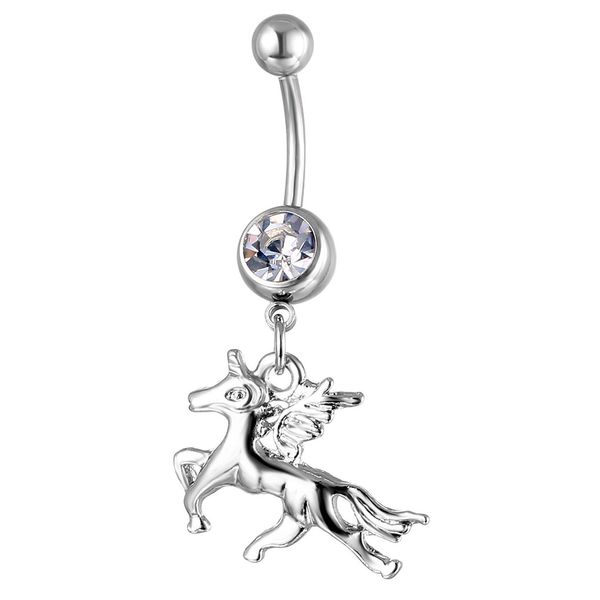 

d0022 horse belly navel button ring silver color