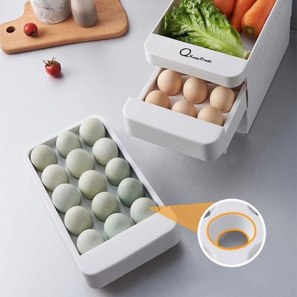 

storage bottles & jars refrigerator drawer egg rack organizer there-layer for eggs fruit kitchen box vegetables holder i1t3