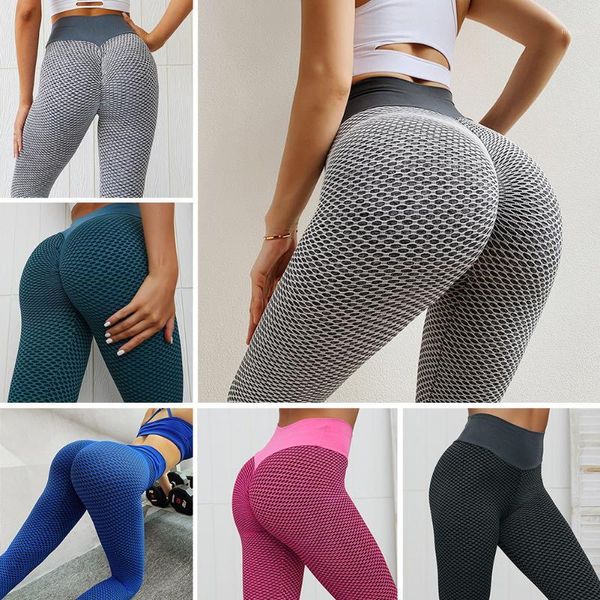 

yoga outfit women seamless grid tights pants high waist leggings breathable gym fitness push up clothing girl bulifting pant