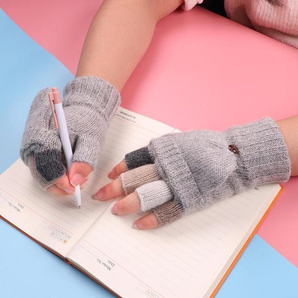 Luvas sem dedos Mulheres tricotaram a mão elegante e quente de inverno Cashmere quente exposto Mittens Femme Mini Pocket