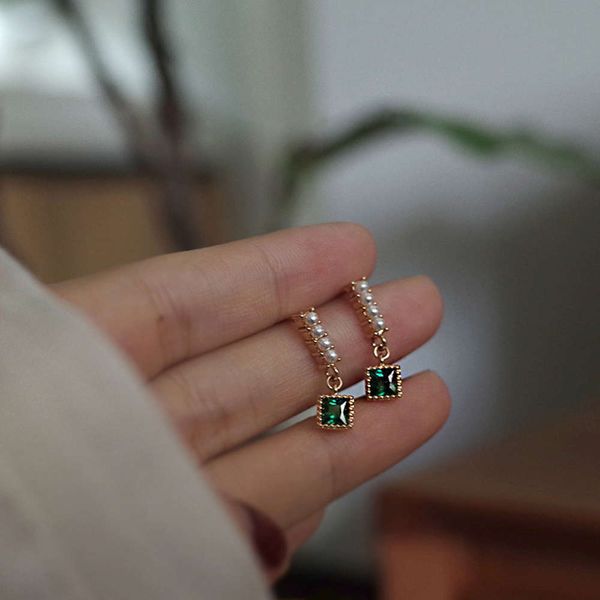 

emerald pearl earrings short exquisite sterling simple cool style