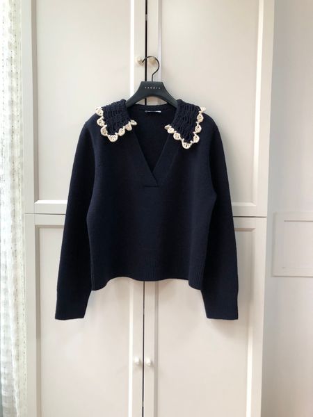 

pure original morning cabinet hand hook lace collar wool sweater, White