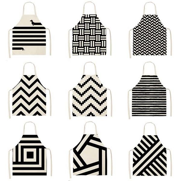 

aprons black geometric printed pattern kitchen sleeveless cotton linen bibs 53*65cm household women cleaning home cooking 46493