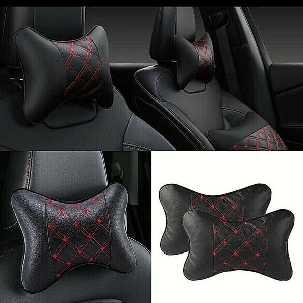 

seat cushions 2pcs set car headrest black pu leather comfortable cushion accessories