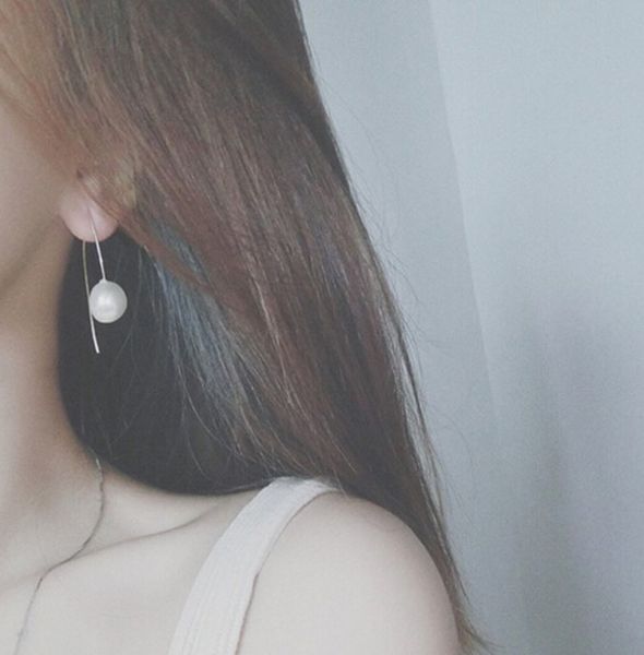 

korean pearl slender chandelier simple european and american style earrings, Silver