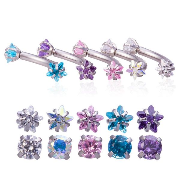 

other 1-5pc stainless steel eyebrow rings piercing stud curved barbell crystal zircon banana ring lip daith helix earring bodyjewelry, Slivery;golden