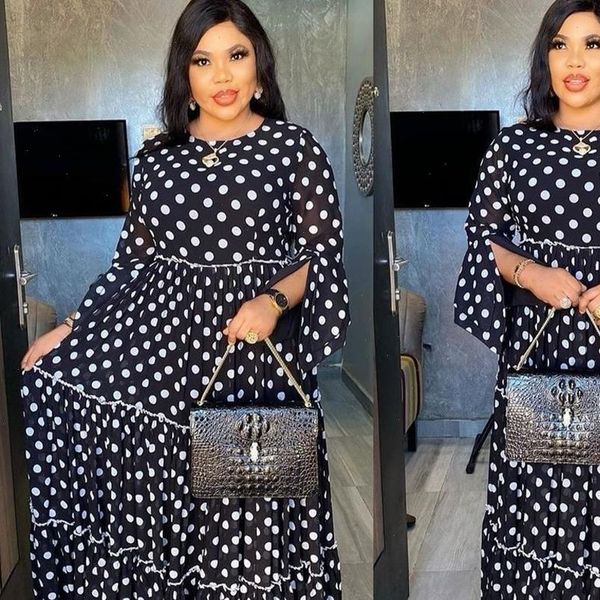 

women dress vintage dashiki african dresses for dot print o neck elegant flare sleeve a line spring long maxi party, Black;gray