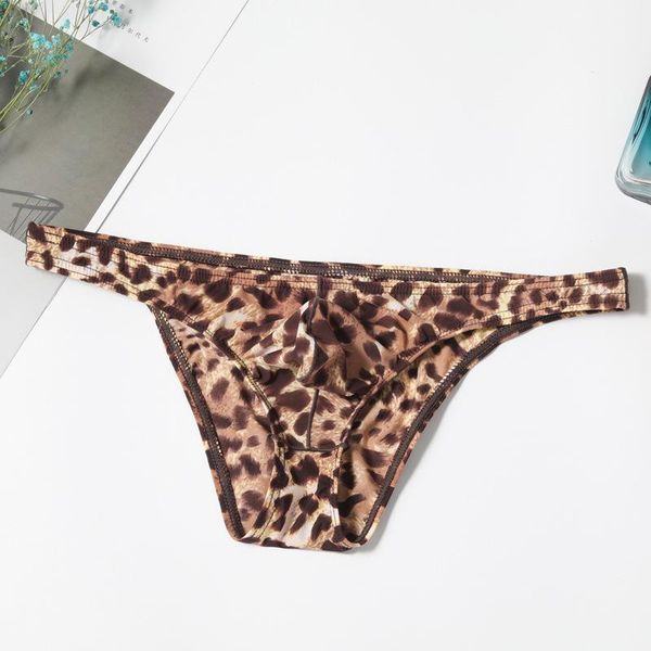 

underpants men's ice silk g-string thong briefs low waist print breathable smooth elasticunderpants bulge pouch bikini, Black;white