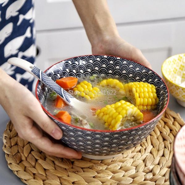 

bowls 19.8*9.6cm japanese 8-inch large soup bowl glaze color simple ceramic household tableware ramen noodles