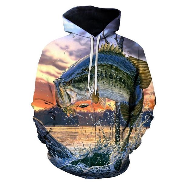 

ocean fish 3d digital printing fashion men's hooded sweater, Black
