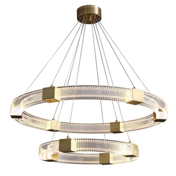 

modern copper clear acrylic simple ring chandelier designer creative dining living room ceiling hanging lamps home decor light pendant