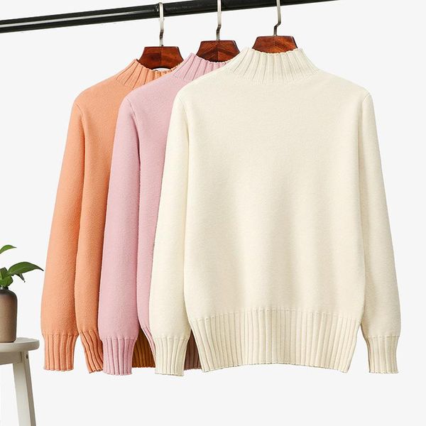

women's sweaters 2021 women sweater winter warm clothes ladies fashion solid loose thick half high collar knitted bottoming shirt, White;black