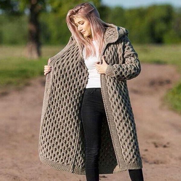 

women's knits & tees fashion casual long knitted cardigan women mujer vintage loose sweater coat solid oversized jumper korean clothes, White