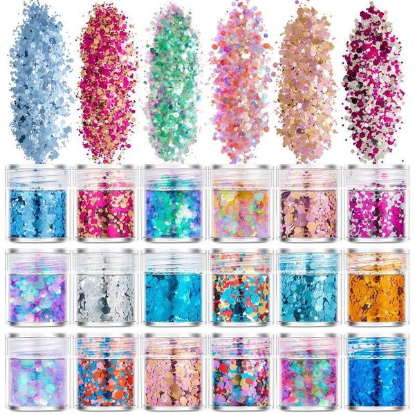 

mixed 1 2 3mm small sequins flash powder ultra-thin manicure set 18 bottles amazon1, Silver;gold