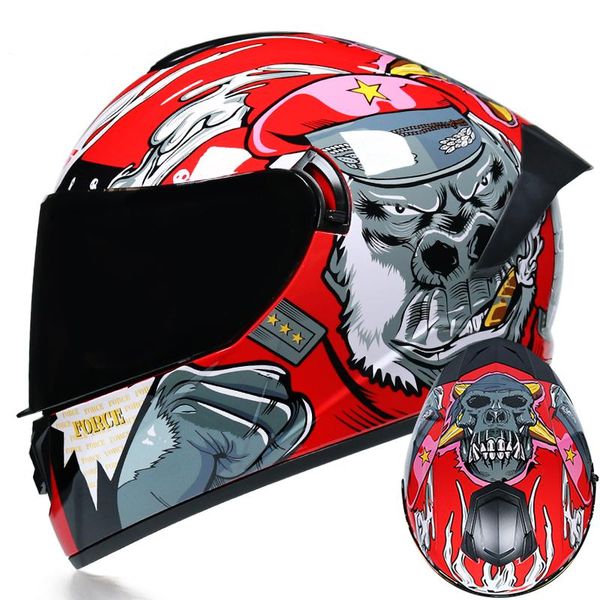 

motorcycle helmet full faceracing men/women double lens cascos anticollision lightweight red orangutan pattern capacete de moto helmets