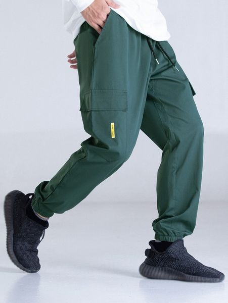 

men letter patch detail cargo pants m9ix#, Black