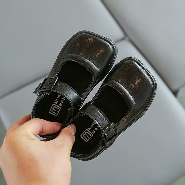 

flat shoes children' flats girl leather black comfortable square toed old kids princess all match t21n06ls-44, Black;grey