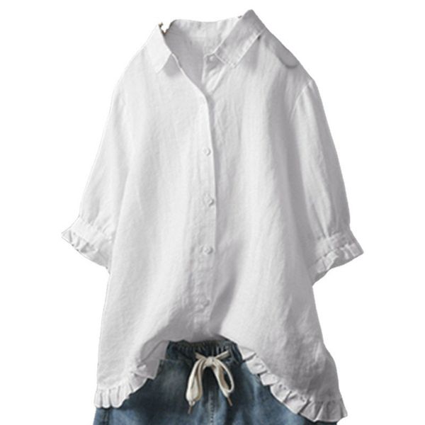 

Women' Casual Single Breasted Ruffle Shirt, White