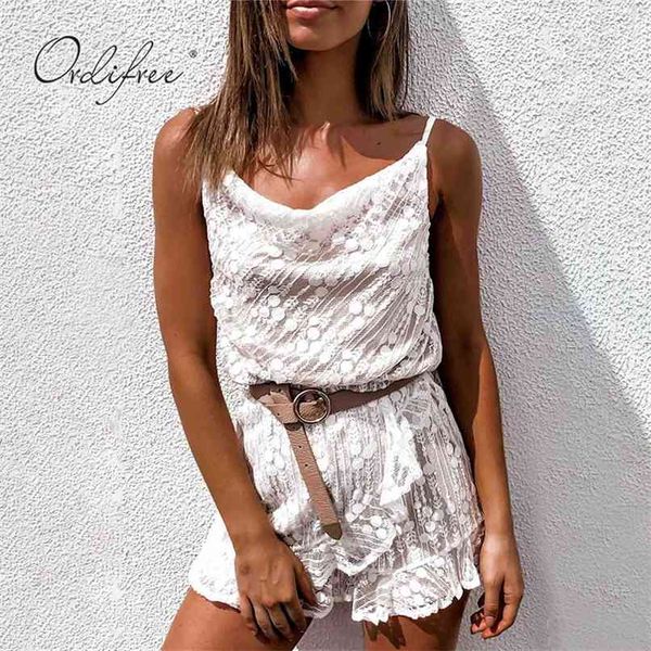 

summer arrival women white laec playsuit jumpsuit rompers short overalls spaghetti strap beach 210513, Black;white