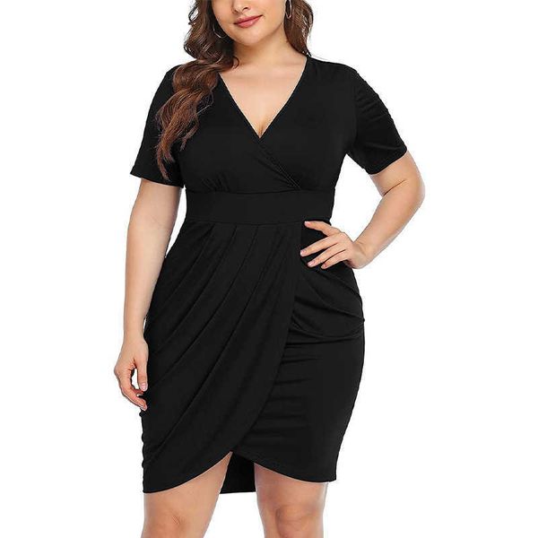 

fat large women's mm fashion v-neck print short sleeve buttock dress, Black;gray