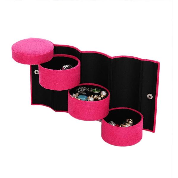 

women girl jewelry storage box 3 layer 360 rotating round ring earring holder case cosmetic bags & cases
