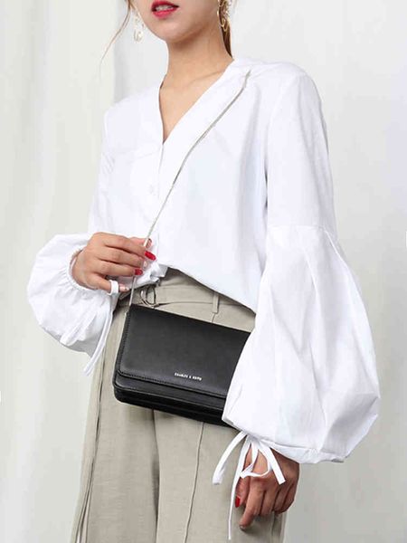 

autumn lantern sleeves v-neck cotton white solid shirt loose structure drawstring strap cuff pleated full blouse women 210421