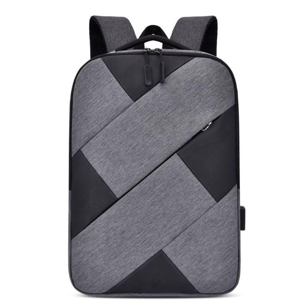

backpack large capacity 2021 usb charging 15.6 inch lapmen's bag oxford geometry patchwork back pack male bagpack black