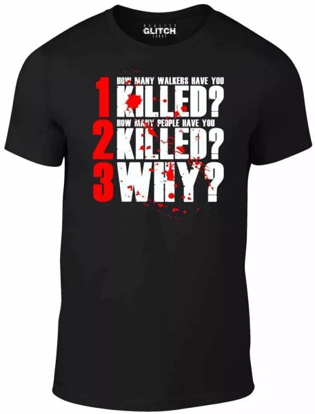 

The 3 Questions T-Shirt - Inspired by Walking Dead Zombie Rick Grimes Walkers, White;black