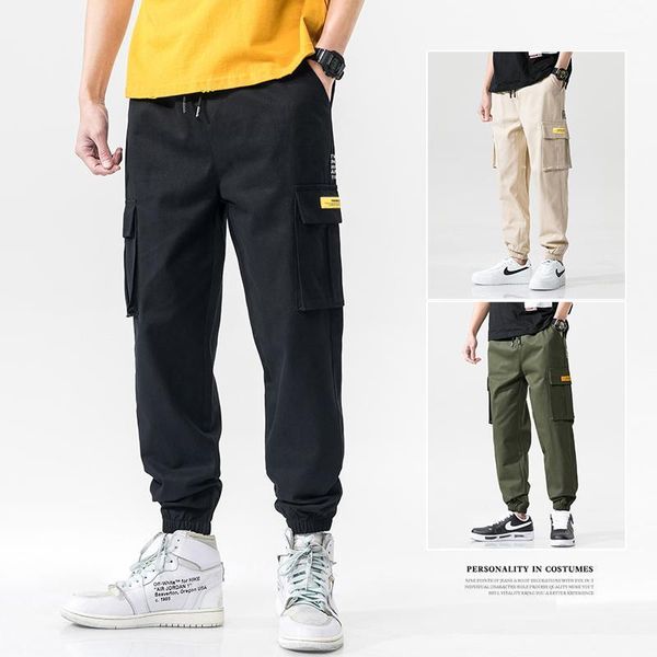

summer plus size m-5xl men's cargo pants leisure multi pockets cotton loose khaki solid black nine point trousers men
