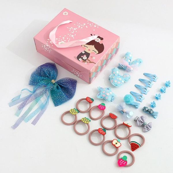 

hair accessories tie rubber band girl headdress hairpin clip cute child gift set d, Slivery;white