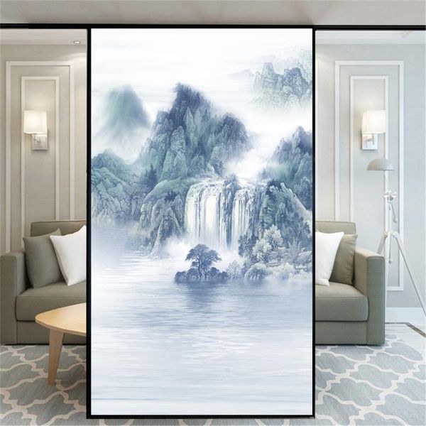 

window stickers privacy windows film decorative ink landscape painting stained glass no glue static cling frosted