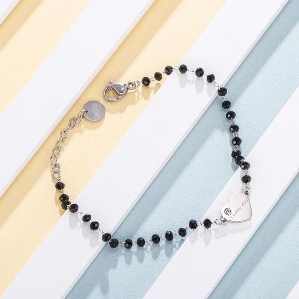 

charm bracelets luxurious heart crystal adjustable bracelet stainless steel black beads for woman wedding party trendy female jewelry, Golden;silver