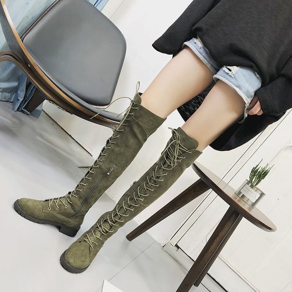

414243 yards large size womens boots cross strap suede over the knee boots european and american style flat boots, Black