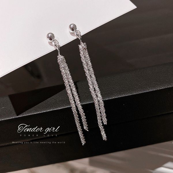 

925 silver needle long tassel earrings with unique court style, Golden;silver