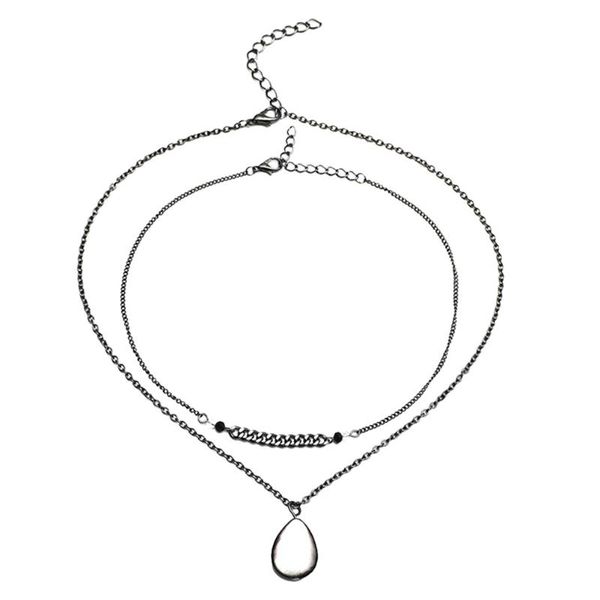 

pendant necklaces 1pc double layer necklace opal water drop shape (black), Silver