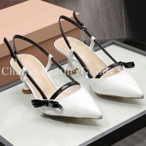 

dress shoes single patent leather pointed toes shoe for woman spool high heel fashionable ribons comfortable soft sole white, Black