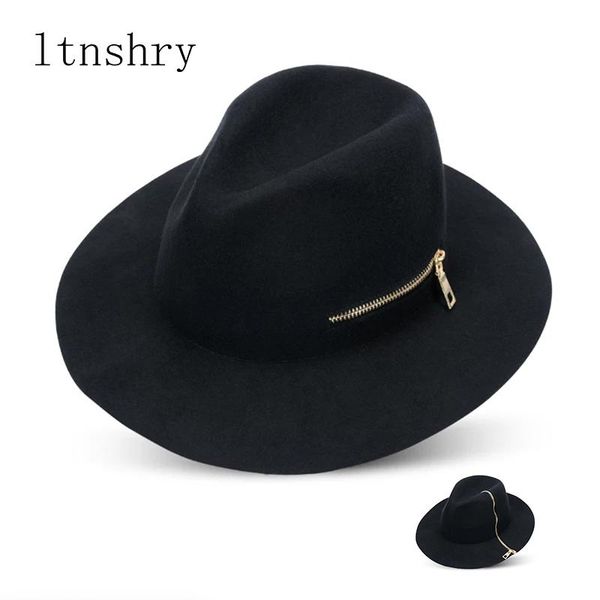 

stingy brim hats cool black zipper fedora vintage women ladies floppy wide 100%wool felt cloche hat cap gorros mujer invierno, Blue;gray