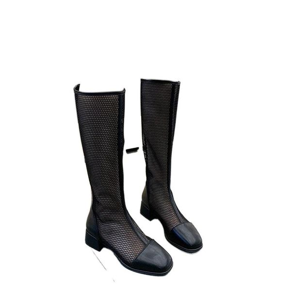 

hollow mesh sandals women 2021 summer thick heel breathable white boots high tube knight net ins tide, Black